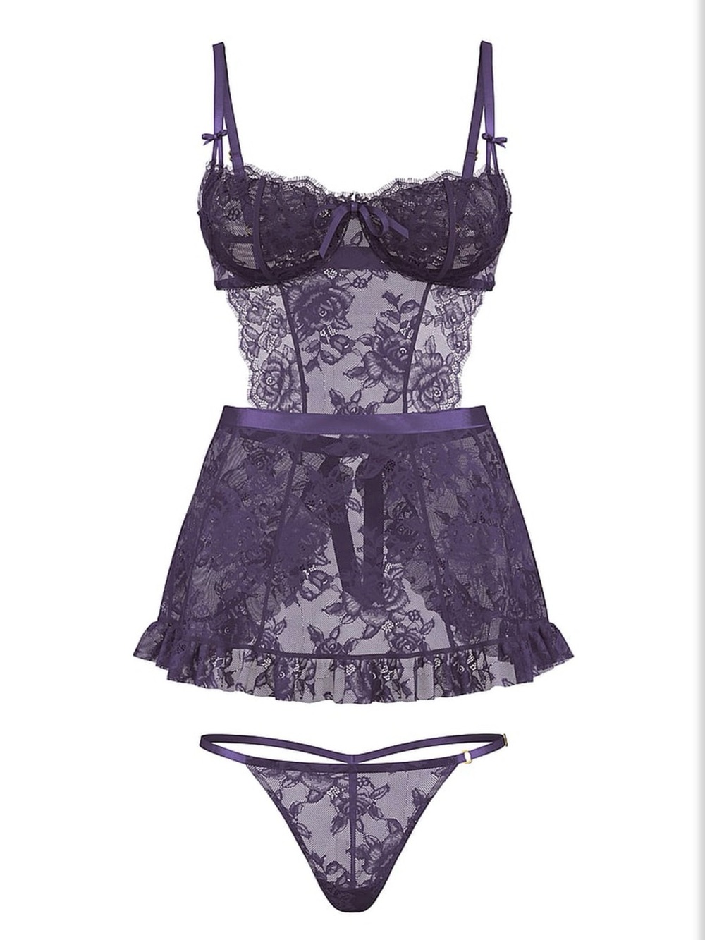 Victoria’s Secret Wicked Unlined Rose Lace Apron Set In Valiant Purple Size XXL